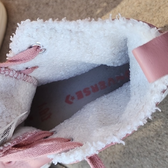 Converse Leather Dusty Pink High-Tops with White Fleece Sole - Picture 3 of 9
